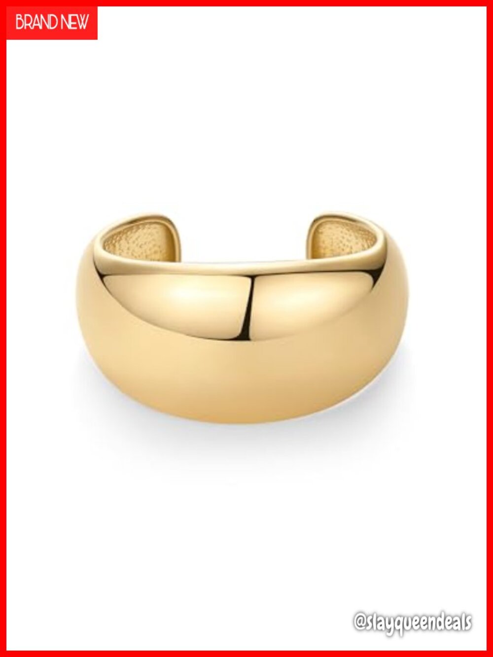 14K Gold Plated Stainless Steel Chunky Cuff Bracelet Statement Bangle Waterproof